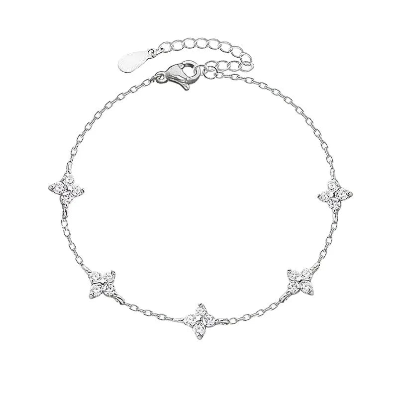 925 Sterling Silver Shiny Flower Bracelet