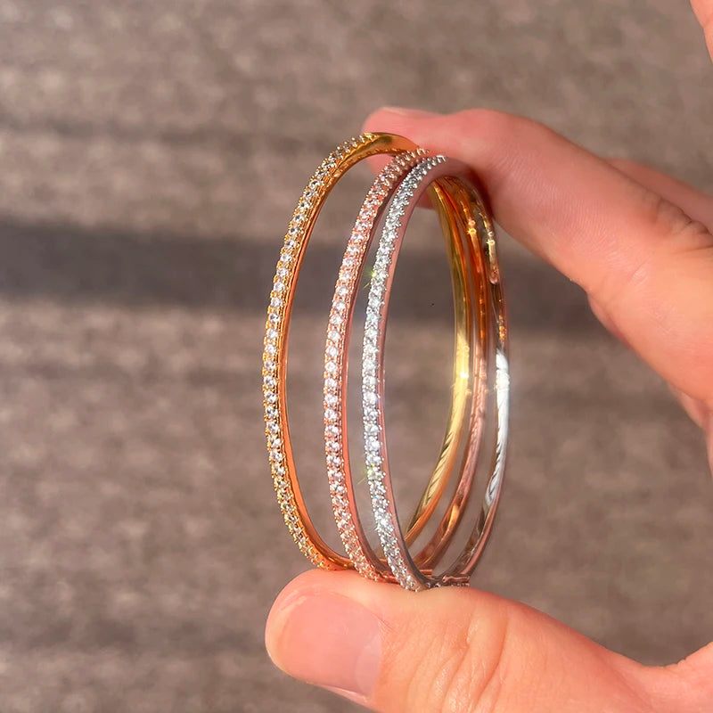 Hot Brand Pure 925 Sterling Silver Jewelry For Women Rose Gold Bangle Diamond Bangle Wedding Jewelry Around Rivet Bangle Jewelry