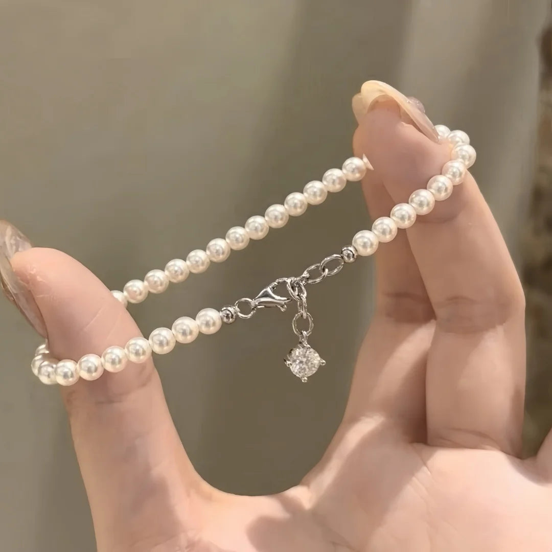 925 Sterling Silver Light‑luxury Fashion Retro High‑end Creamy‑white Pearl Bracelet, Simple Stackable Hand Jewelry for Women