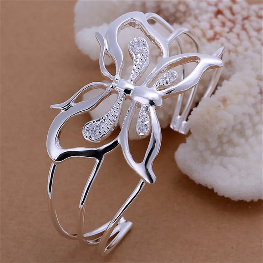 Silver color Bangle exquisite luxury gorgeous fashion wedding women lady bracelet  charm stamped  nice birthday gift B179