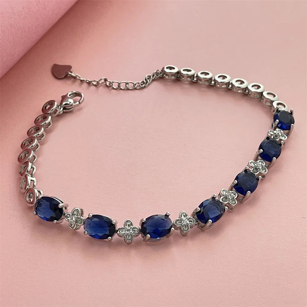 925 Sterling Silver Dark Blue Gemstone Bracelet, Elegant, Versatile and Fashionable Perfect Gift