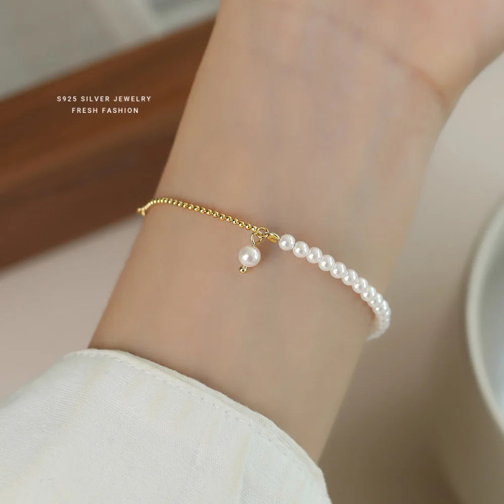 925 Sterling Silver French Luxury Shell Pearl Bracelet