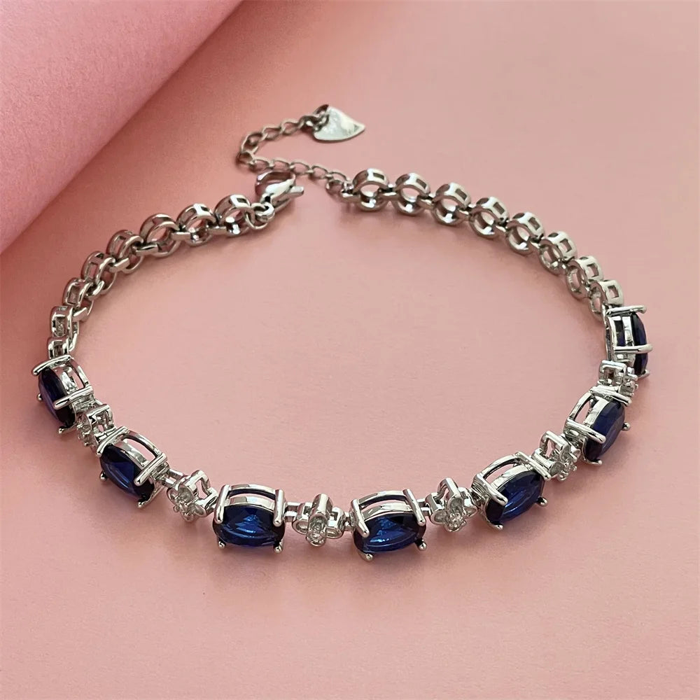 925 Sterling Silver Dark Blue Gemstone Bracelet, Elegant, Versatile and Fashionable Perfect Gift