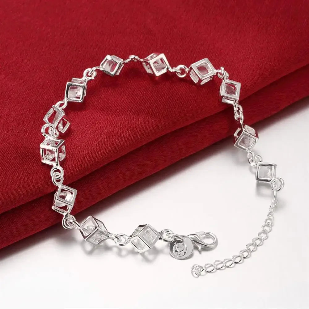 Fashion 925 Sterling Silver 18K Gold Bracelet for woman lady Shining crystal chain fine Luxury jewelry Wedding party beautiful