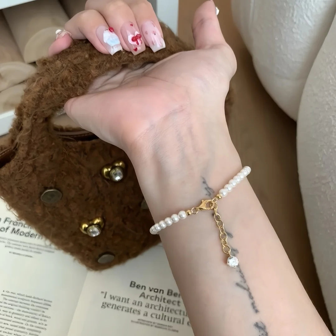 925 Sterling Silver Light‑luxury Fashion Retro High‑end Creamy‑white Pearl Bracelet, Simple Stackable Hand Jewelry for Women