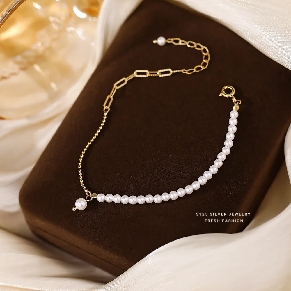 925 Sterling Silver French Luxury Shell Pearl Bracelet