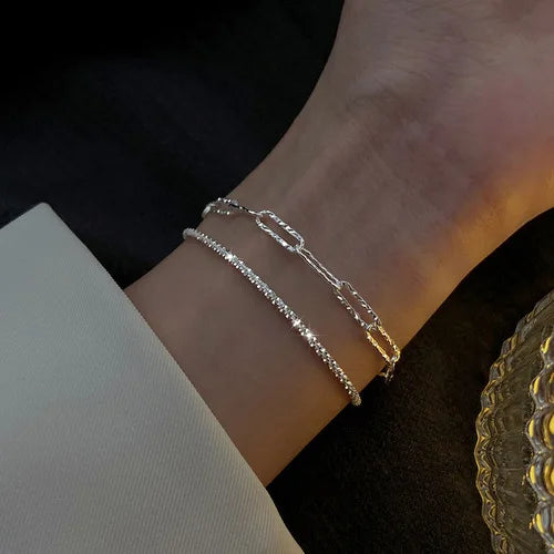 925 Sterling Silver Bracelet Double Layer Pearl Bracelet for Women Girl Vintage Luxury Design Bead Korean Jewelry Charm Bracelet