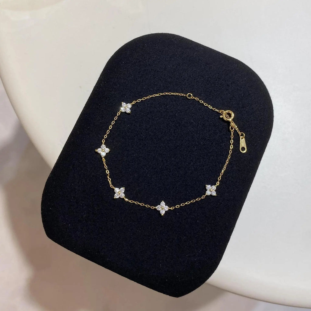 925 Sterling Silver Shiny Flower Bracelet