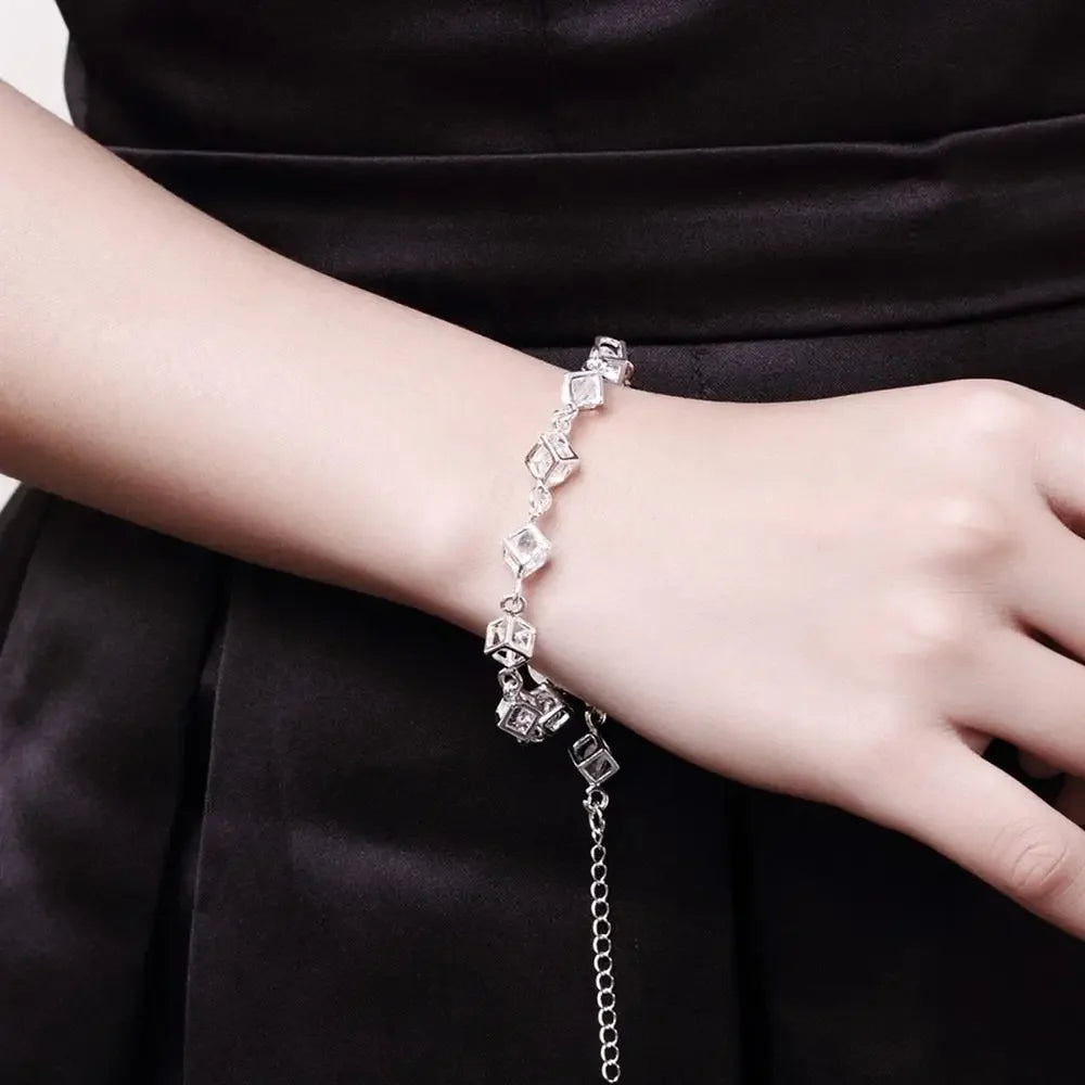 Fashion 925 Sterling Silver 18K Gold Bracelet for woman lady Shining crystal chain fine Luxury jewelry Wedding party beautiful