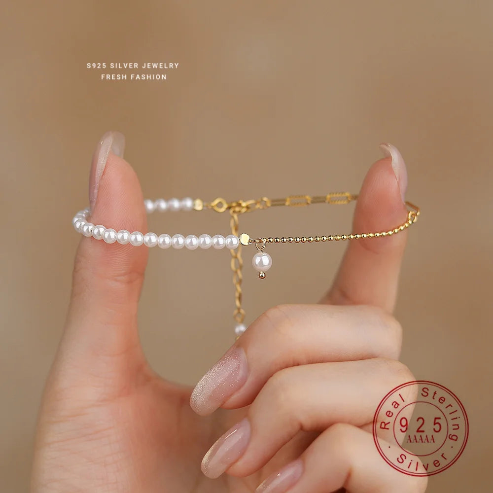 925 Sterling Silver French Luxury Shell Pearl Bracelet