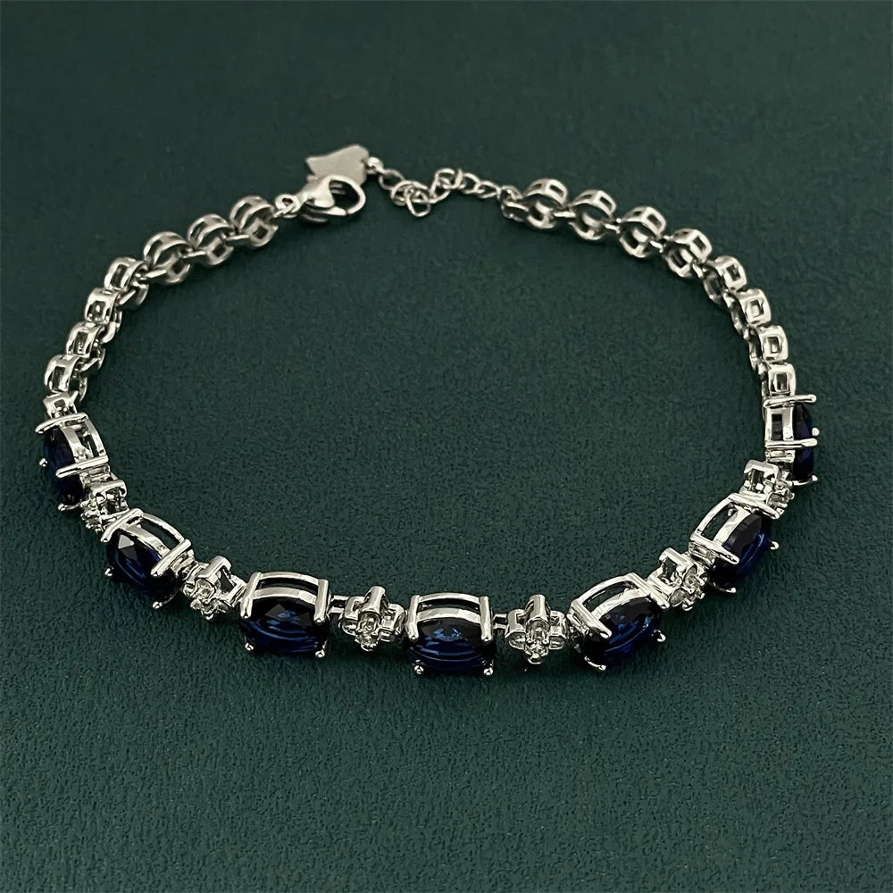 925 Sterling Silver Dark Blue Gemstone Bracelet, Elegant, Versatile and Fashionable Perfect Gift