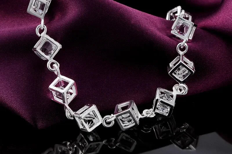 Fashion 925 Sterling Silver 18K Gold Bracelet for woman lady Shining crystal chain fine Luxury jewelry Wedding party beautiful