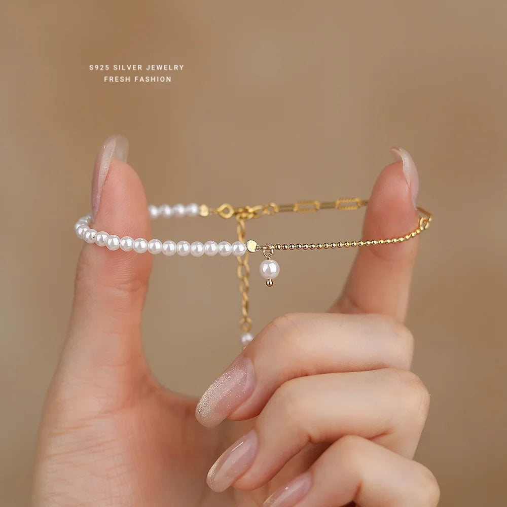 925 Sterling Silver French Luxury Shell Pearl Bracelet