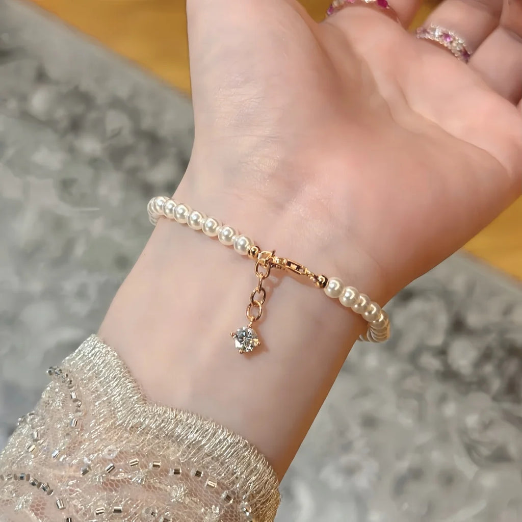 925 Sterling Silver Light‑luxury Fashion Retro High‑end Creamy‑white Pearl Bracelet, Simple Stackable Hand Jewelry for Women