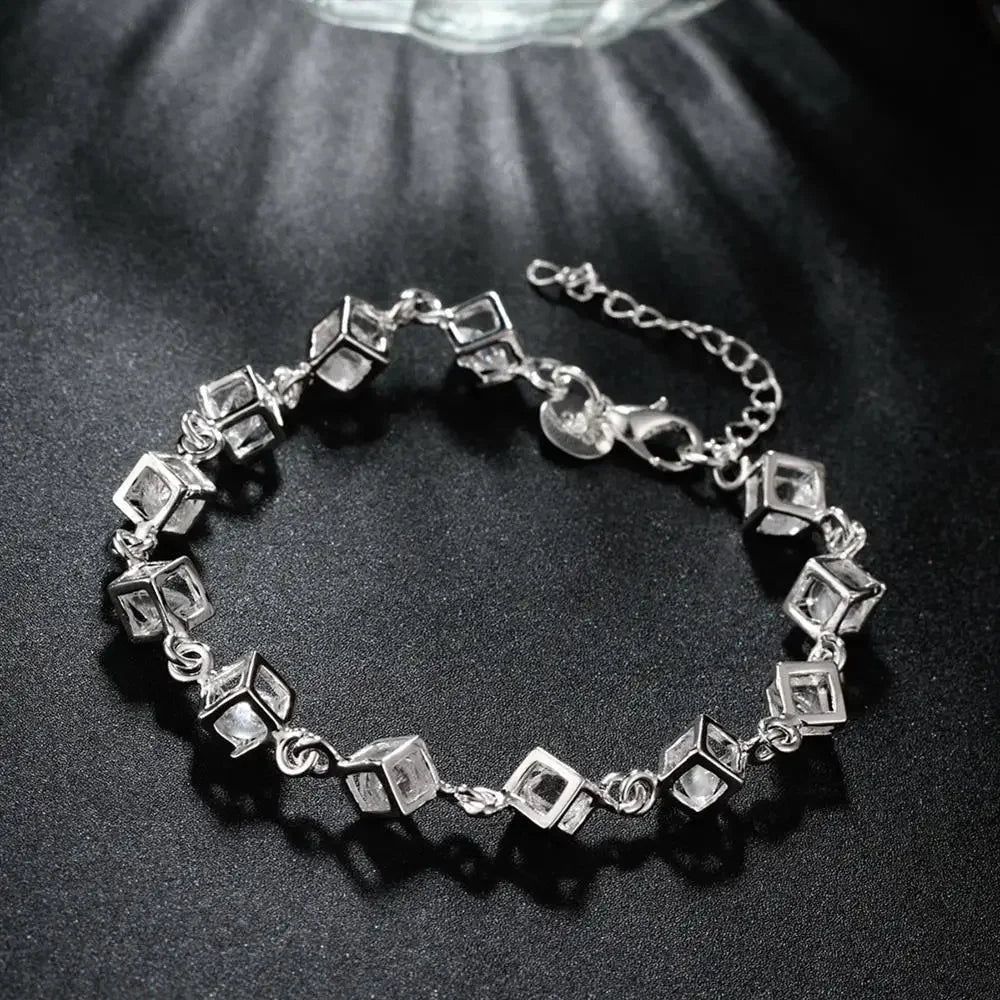 Fashion 925 Sterling Silver 18K Gold Bracelet for woman lady Shining crystal chain fine Luxury jewelry Wedding party beautiful