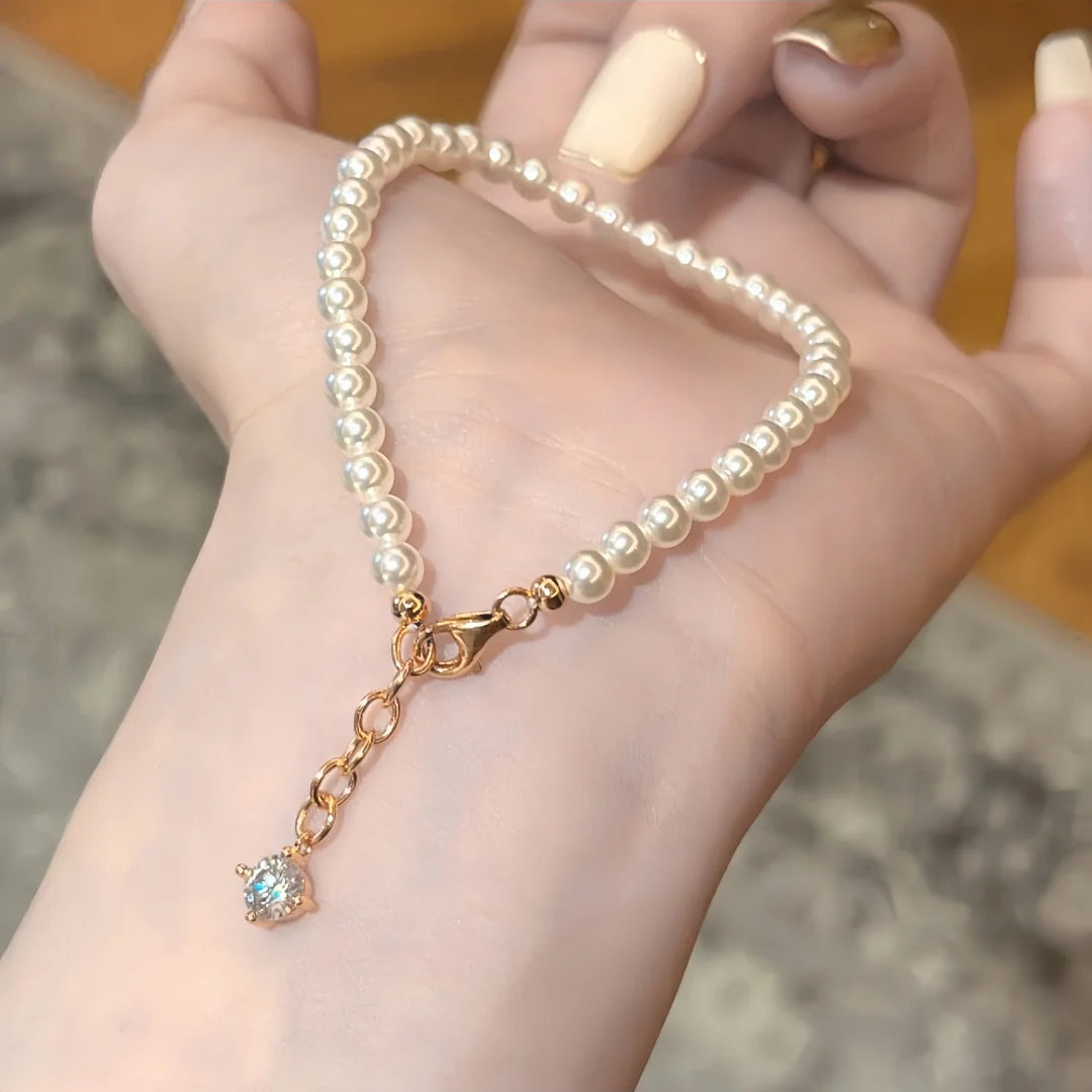 925 Sterling Silver Light‑luxury Fashion Retro High‑end Creamy‑white Pearl Bracelet, Simple Stackable Hand Jewelry for Women
