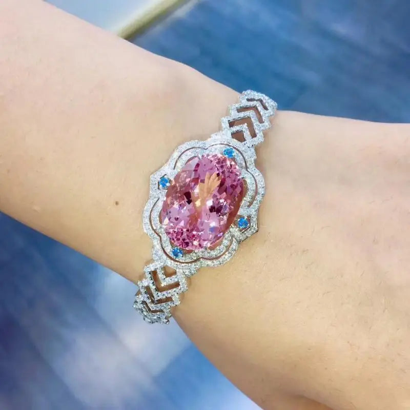 925 Sterling Silver Bracelet Natural Pink Diamond Luxury Noble Jewelry Women Gift