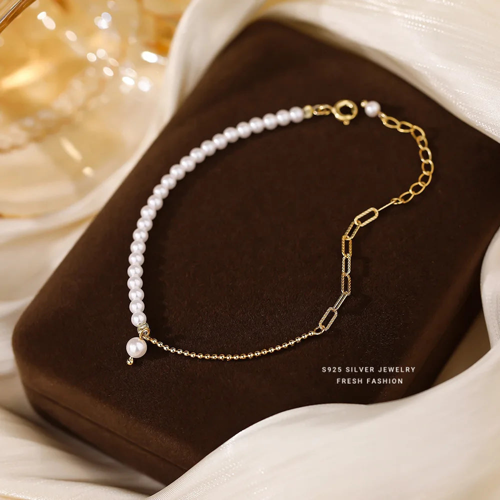 925 Sterling Silver French Luxury Shell Pearl Bracelet