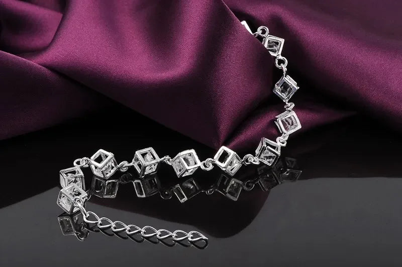 Fashion 925 Sterling Silver 18K Gold Bracelet for woman lady Shining crystal chain fine Luxury jewelry Wedding party beautiful