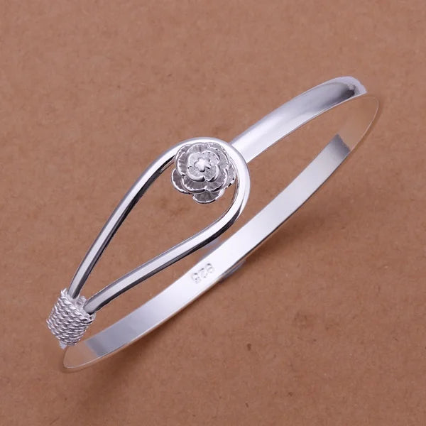 Silver color Bangle exquisite luxury gorgeous fashion wedding women lady bracelet  charm stamped  nice birthday gift B179