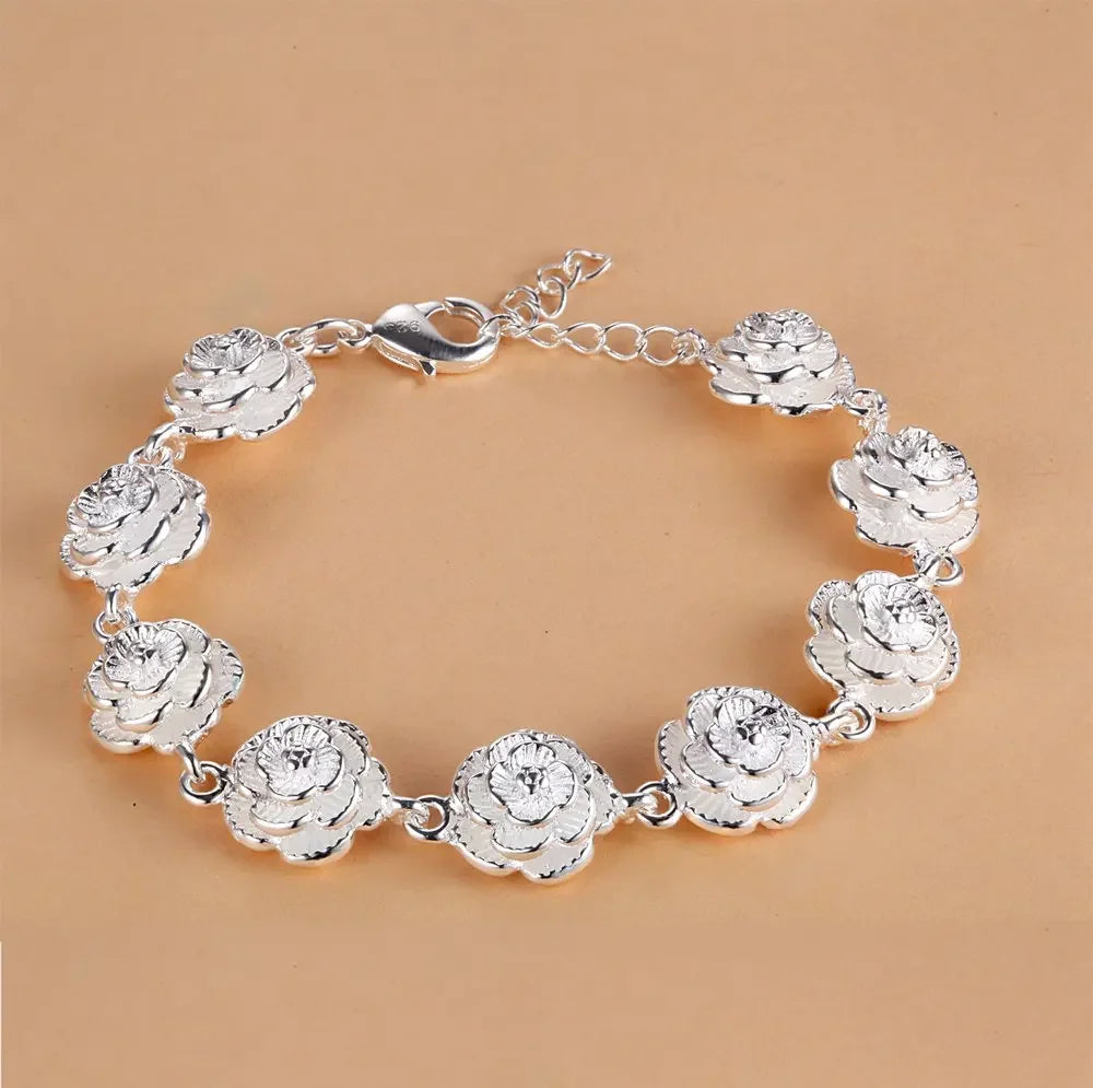925 Sterling Silver Bracelets for Women elegant flowers Chain Fashion classic Wedding Party Christmas Gifts fine Jewelry
