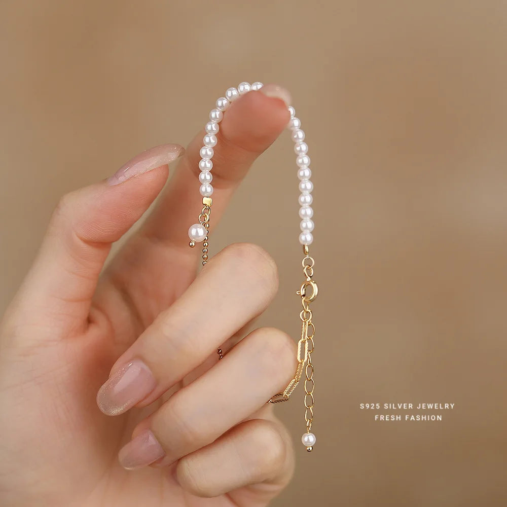 925 Sterling Silver French Luxury Shell Pearl Bracelet