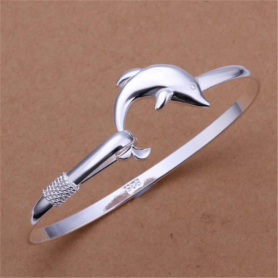 Silver color Bangle exquisite luxury gorgeous fashion wedding women lady bracelet  charm stamped  nice birthday gift B179
