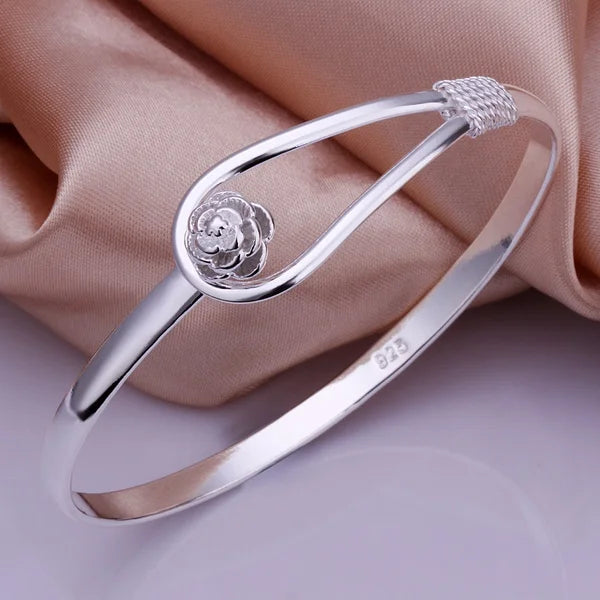 Silver color Bangle exquisite luxury gorgeous fashion wedding women lady bracelet  charm stamped  nice birthday gift B179