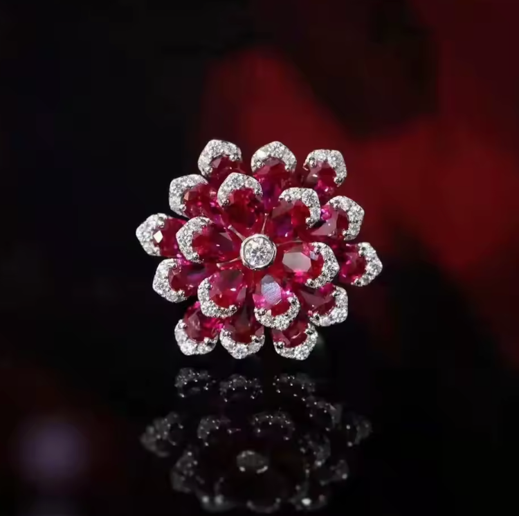 Floral Gemstone Cluster Ring – 925 Sterling Silver