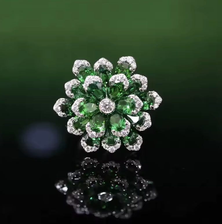 Floral Gemstone Cluster Ring – 925 Sterling Silver