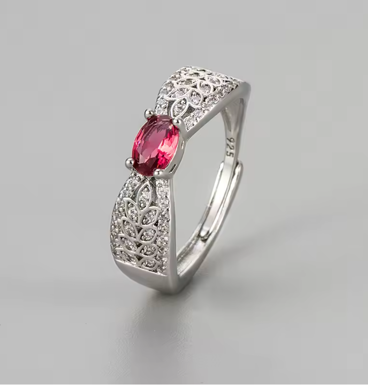 Red Ruby Floral Ring in 925 Sterling Silver