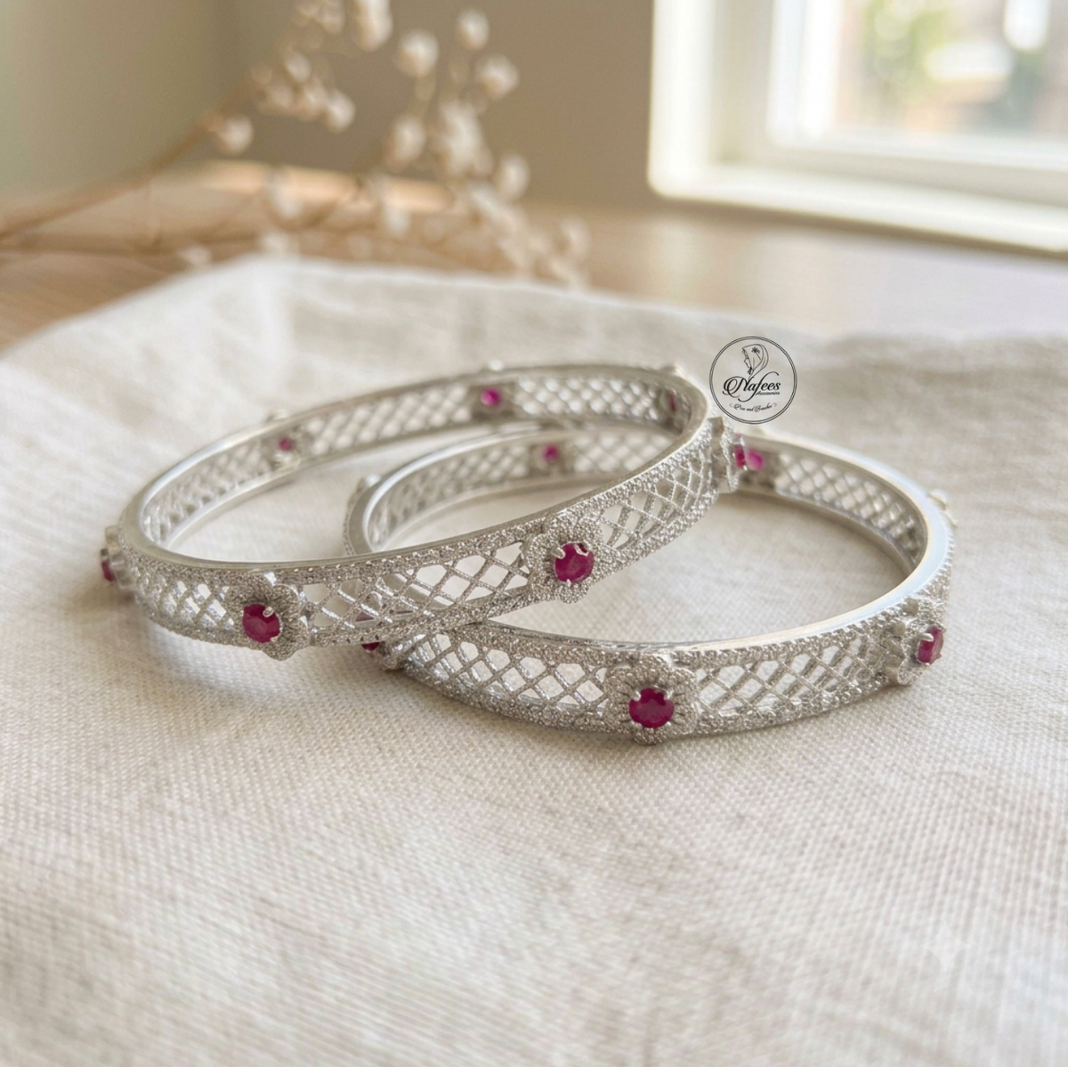 Ruby Silver Bangles