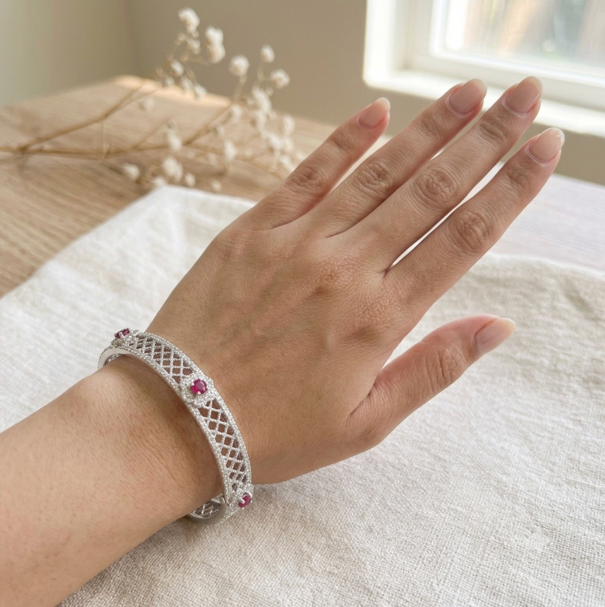 Ruby Silver Bangles