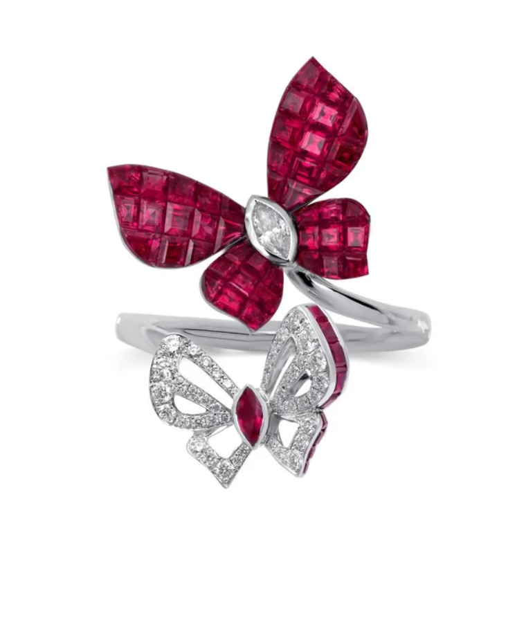 Butterfly Diamond Ruby Ring