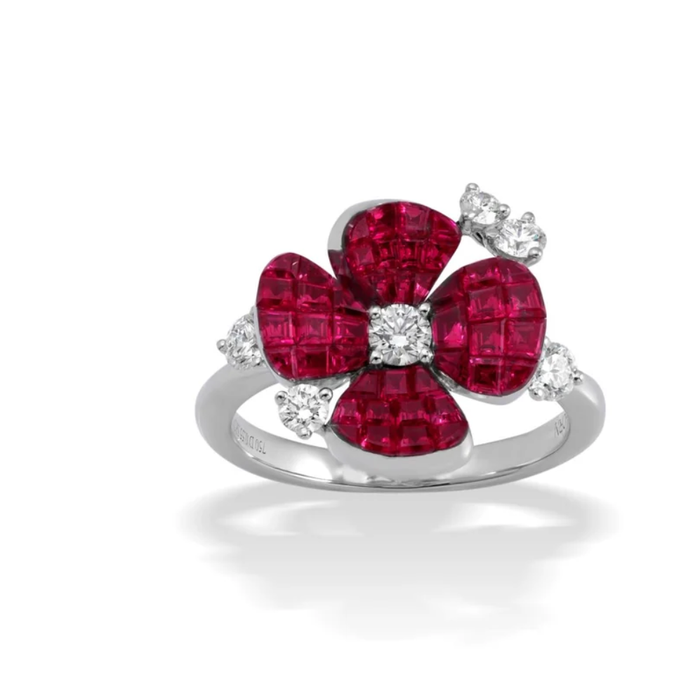 Ruby Blossom Flower Ring