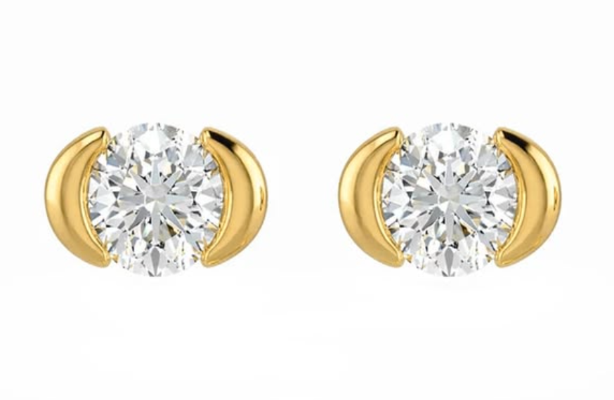 Gold crescent stone stud earrings