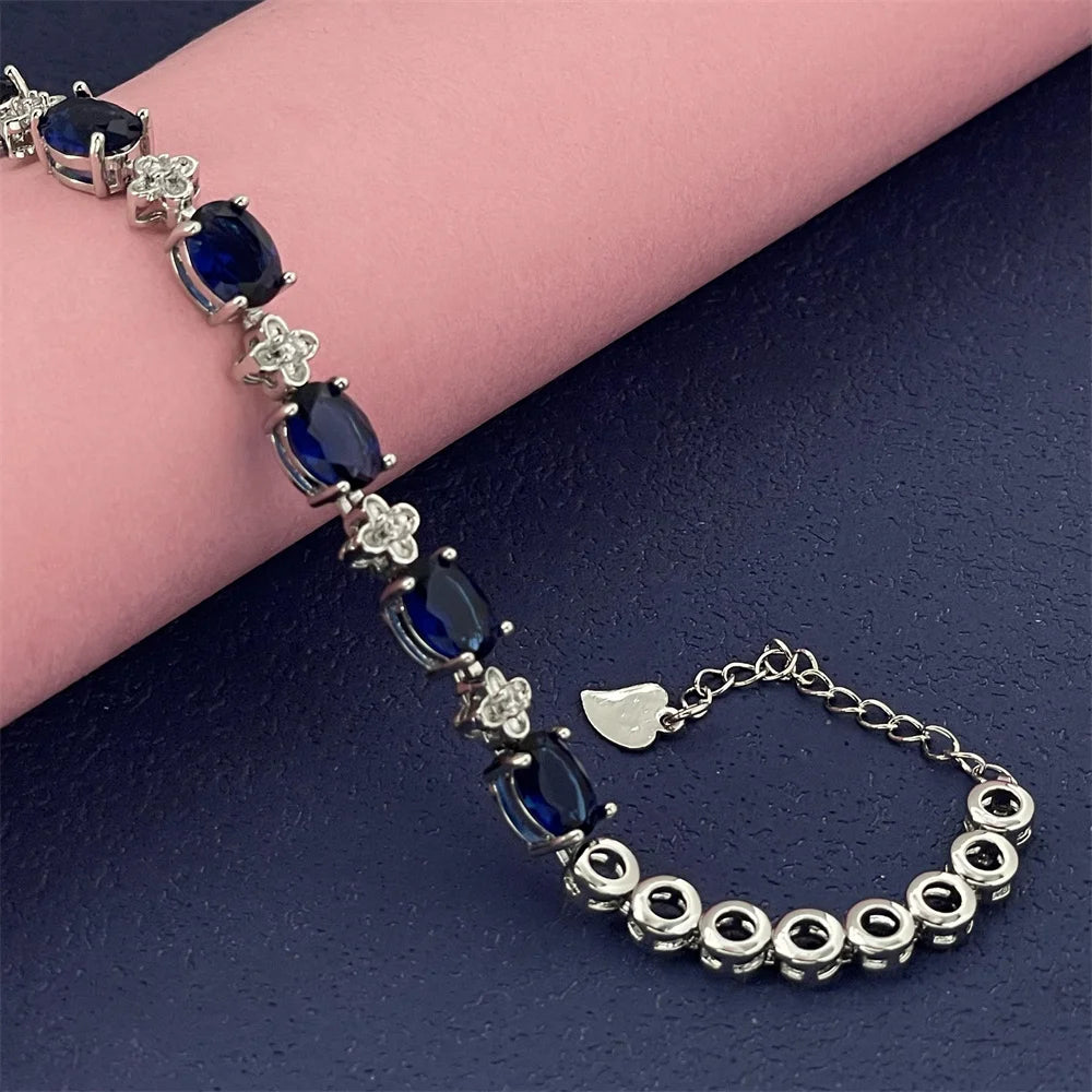 925 Sterling Silver Dark Blue Gemstone Bracelet, Elegant, Versatile and Fashionable Perfect Gift