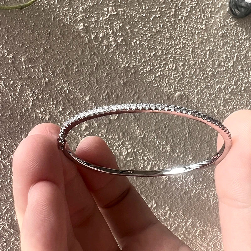 Hot Brand Pure 925 Sterling Silver Jewelry For Women Rose Gold Bangle Diamond Bangle Wedding Jewelry Around Rivet Bangle Jewelry