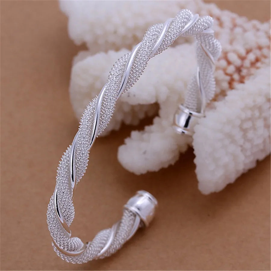 Silver color Bangle exquisite luxury gorgeous fashion wedding women lady bracelet  charm stamped  nice birthday gift B179