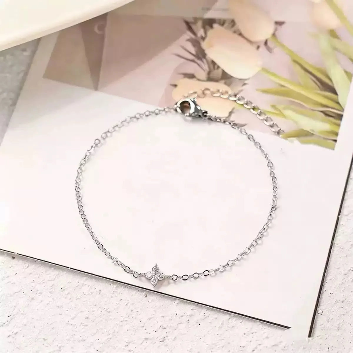 925 Sterling Silver Shiny Flower Bracelet