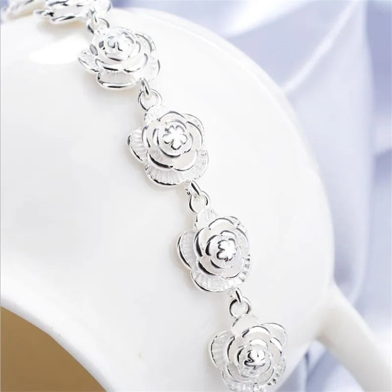 925 Sterling Silver Bracelets for Women elegant flowers Chain Fashion classic Wedding Party Christmas Gifts fine Jewelry