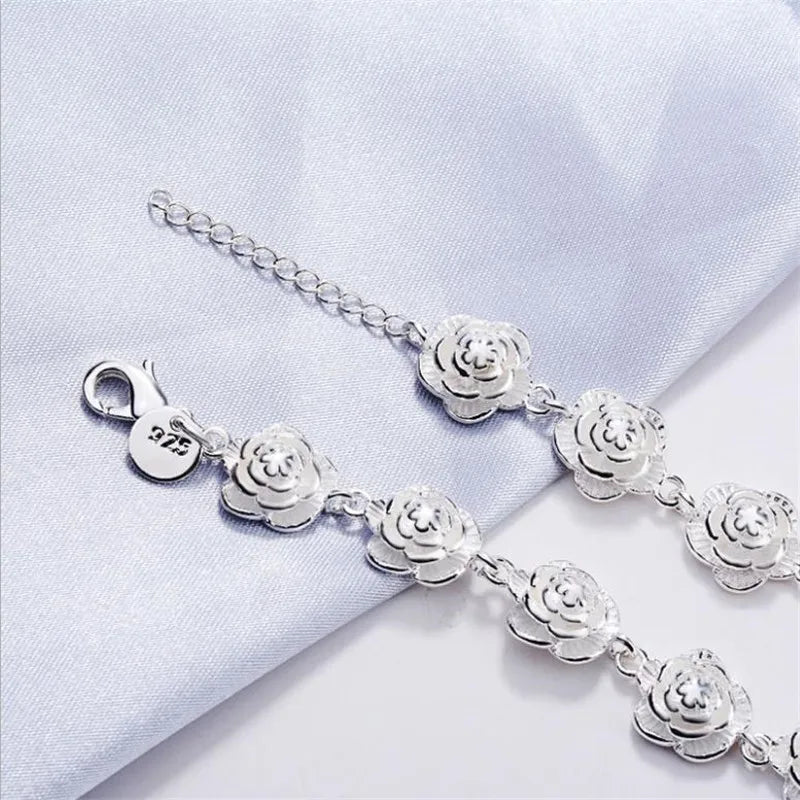 925 Sterling Silver Bracelets for Women elegant flowers Chain Fashion classic Wedding Party Christmas Gifts fine Jewelry