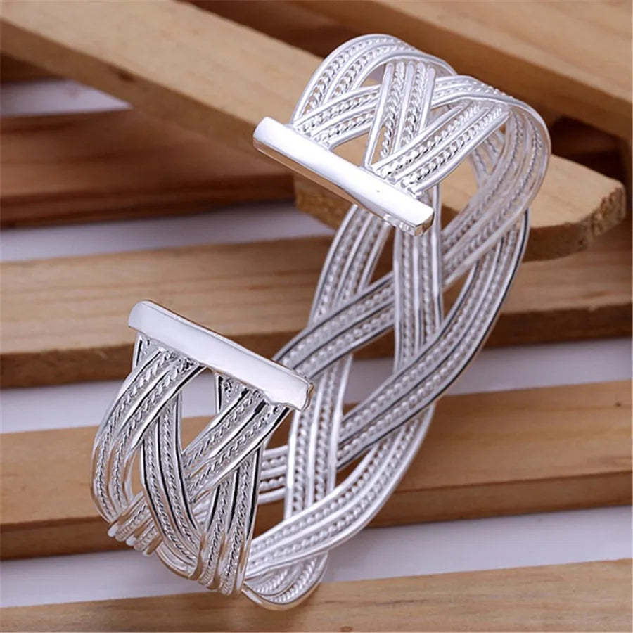 Silver color Bangle exquisite luxury gorgeous fashion wedding women lady bracelet  charm stamped  nice birthday gift B179