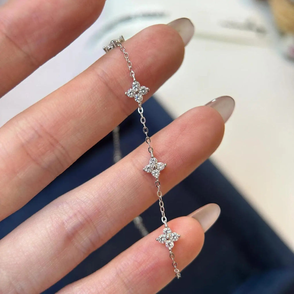 925 Sterling Silver Shiny Flower Bracelet
