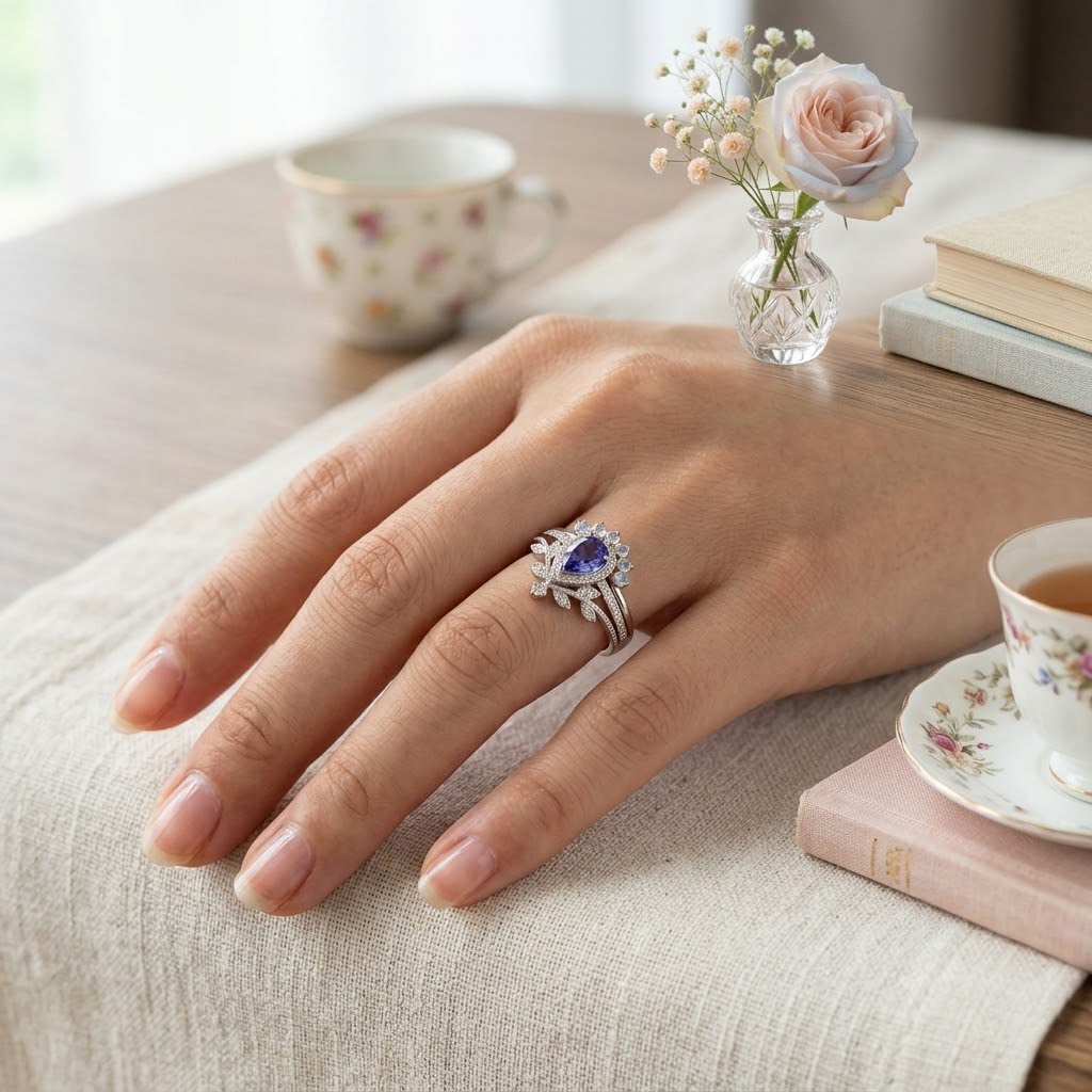Pear cut violet Ring