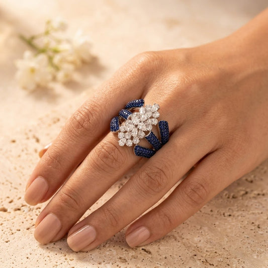 Sapphire Blue Cluster Ring