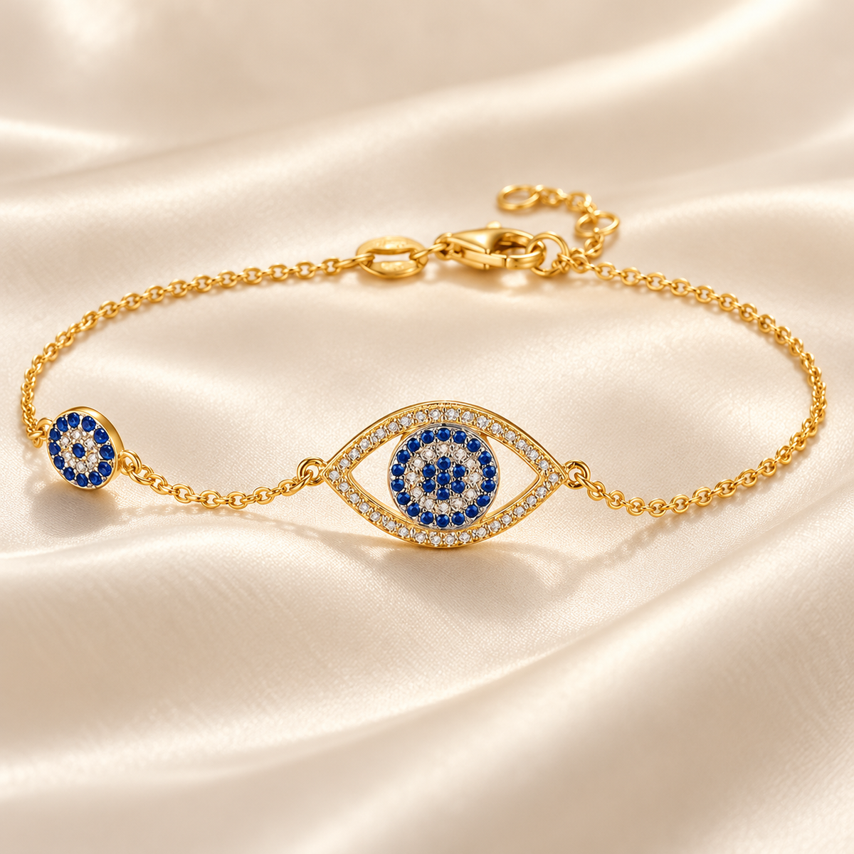 Blue evil eye bracelet Gold on satin