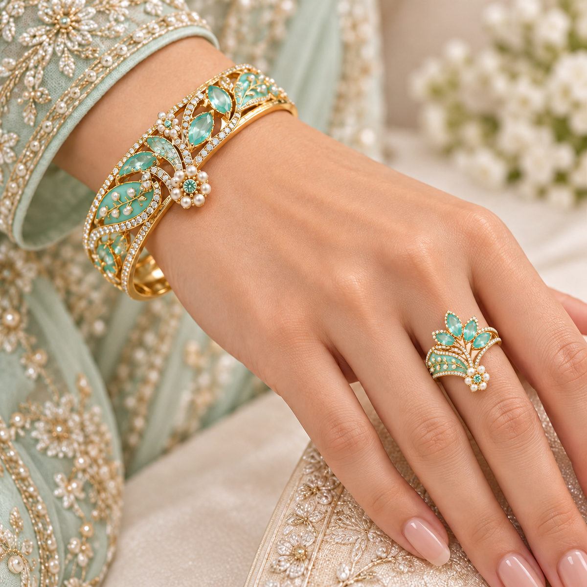 Gold model bangle and ring