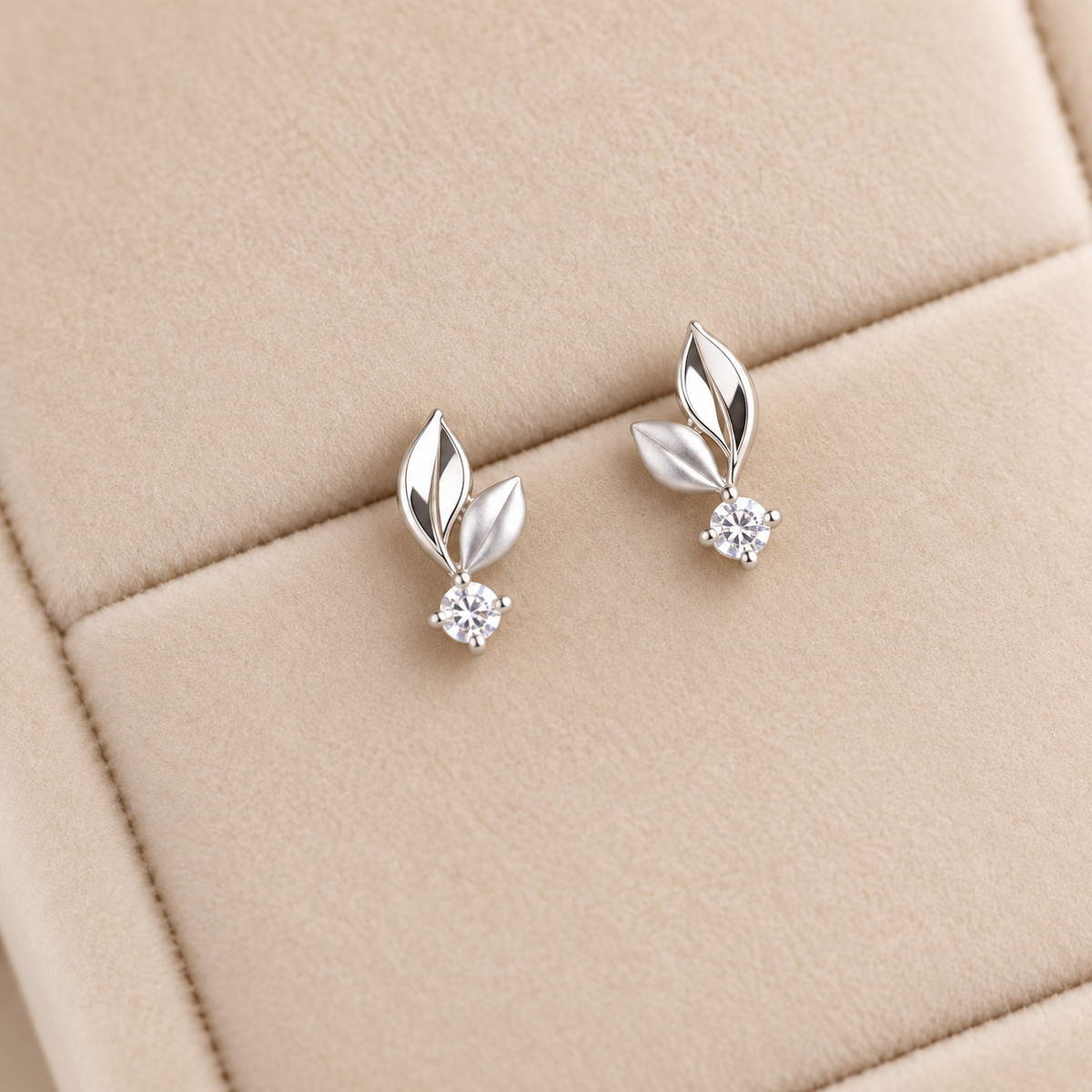 Silver leaf stud earrings