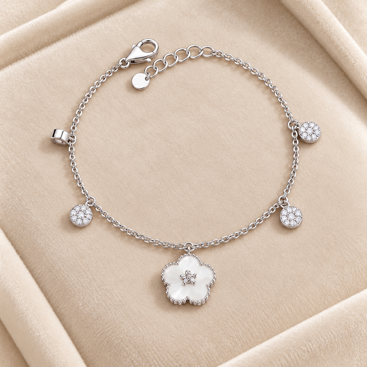 Silver flower charm bracelet